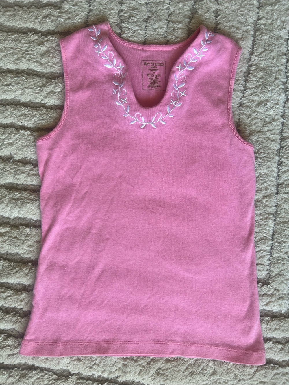 Bay Studio Pink Tank with Embroidered Vine Neckline